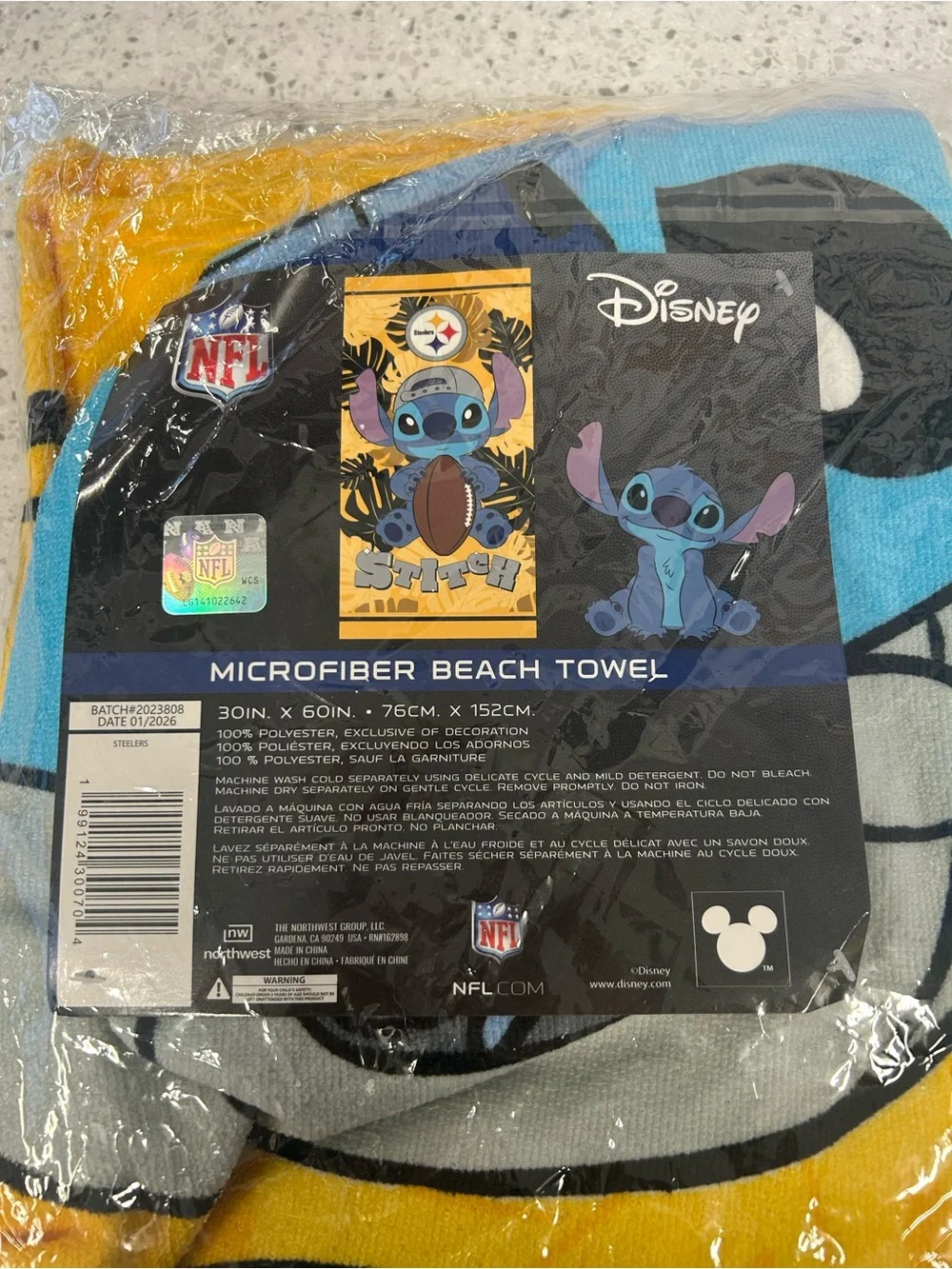 Disney Stitch NFL Steelers Microfiber Beach Towel